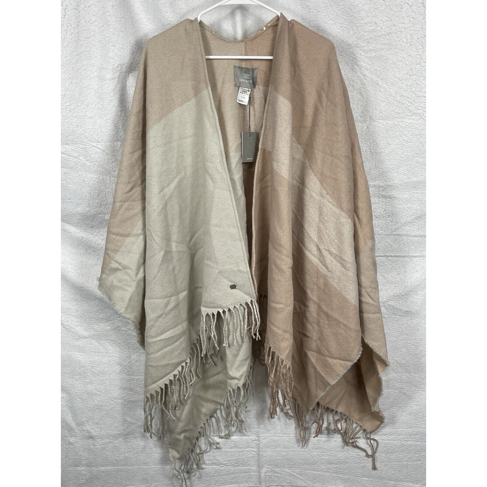 Soia‎ and Kyo Sweater Womens Pink Cream Wrap Shawl Fringe Cozy Scarfigan Soft